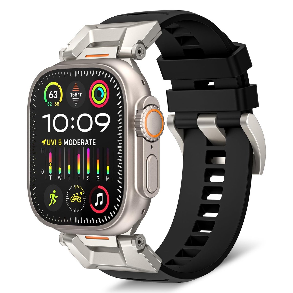 aladdien - Reservearmband - Fluorrubber - Stijlvol en duurzaam - 49 mm - Compatibel met Apple Watch - Geschikt voor diverse modellen