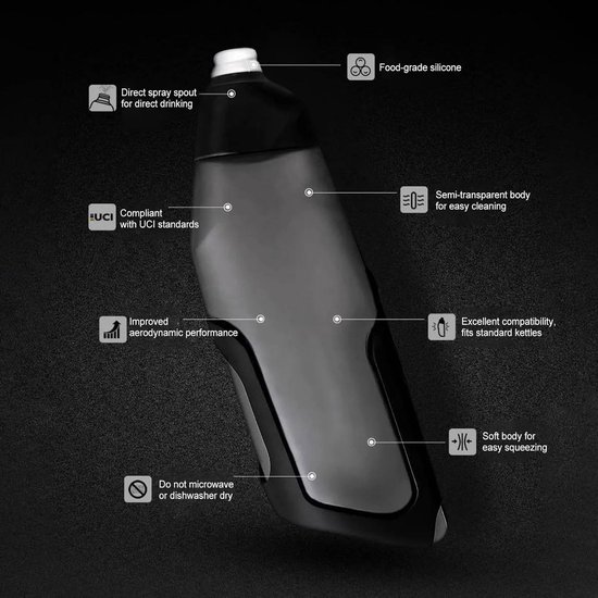 Racefiets Bidon - Sportfles Houder - Hydratatie Onderweg - Gestroomlijnd Ontwerp - 600 Milliliter - Zwart — afbeelding 2