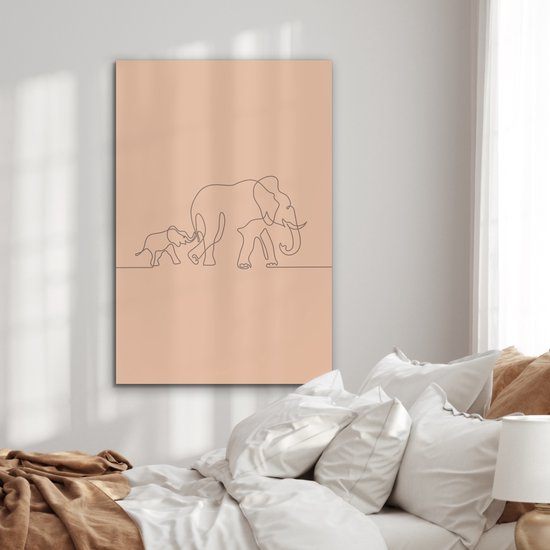 Décoration murale Métal - Aluminium Peinture Industrielle - Éléphant - Simple - Ligne - 80x120 cm - Dibond - Photo sur aluminium - Décoration murale industrielle - Pour le salon / chambre