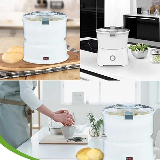 Elektrische aardappelschiller - Automatische schilmachine - Efficiënt groenten schillen - 6 roestvrijstalen messen - 1 kg per keer - Wit — afbeelding 3