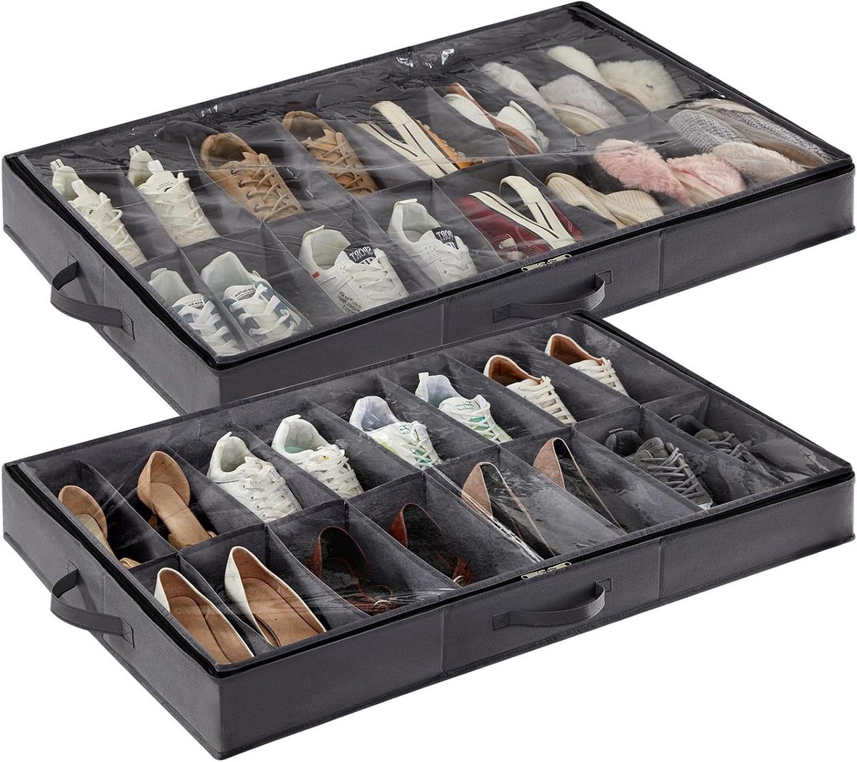 Schoenen Organizer - Opbergbox Set - Schoenen Opbergen - Transparant PVC Raam - 32 Paar - Grijs