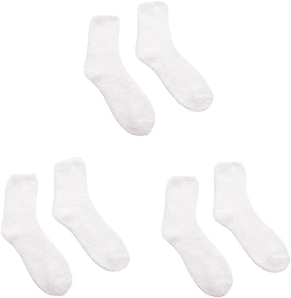 Fluffy Sokken Dames - Warme Huissokken - Comfortabel Ontspannen - Zachte Coral Fleece - 3 Paar - Wit