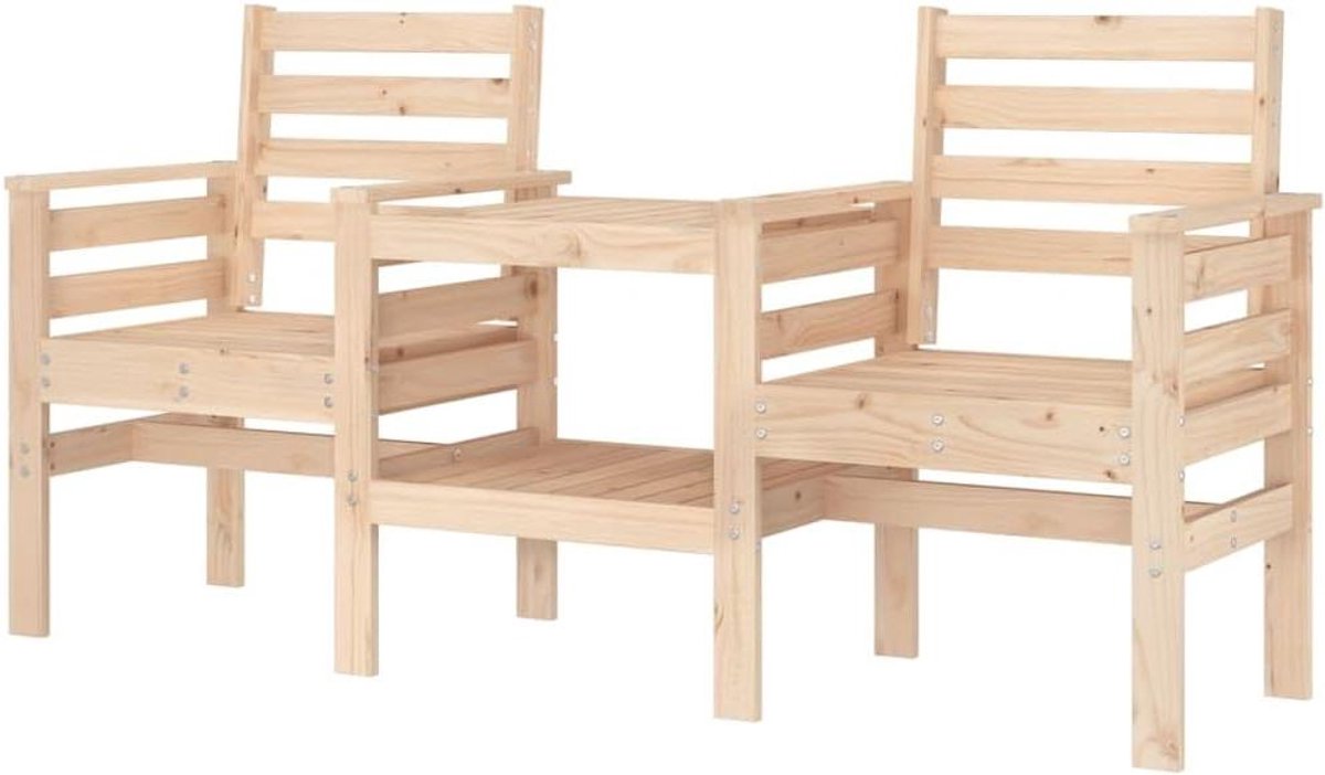 Outdoor zitbank - Tuinbank met tafel - Ontspannen in de tuin - Geïntegreerde drankentafel - 175 cm breed - Natuurlijk hout
