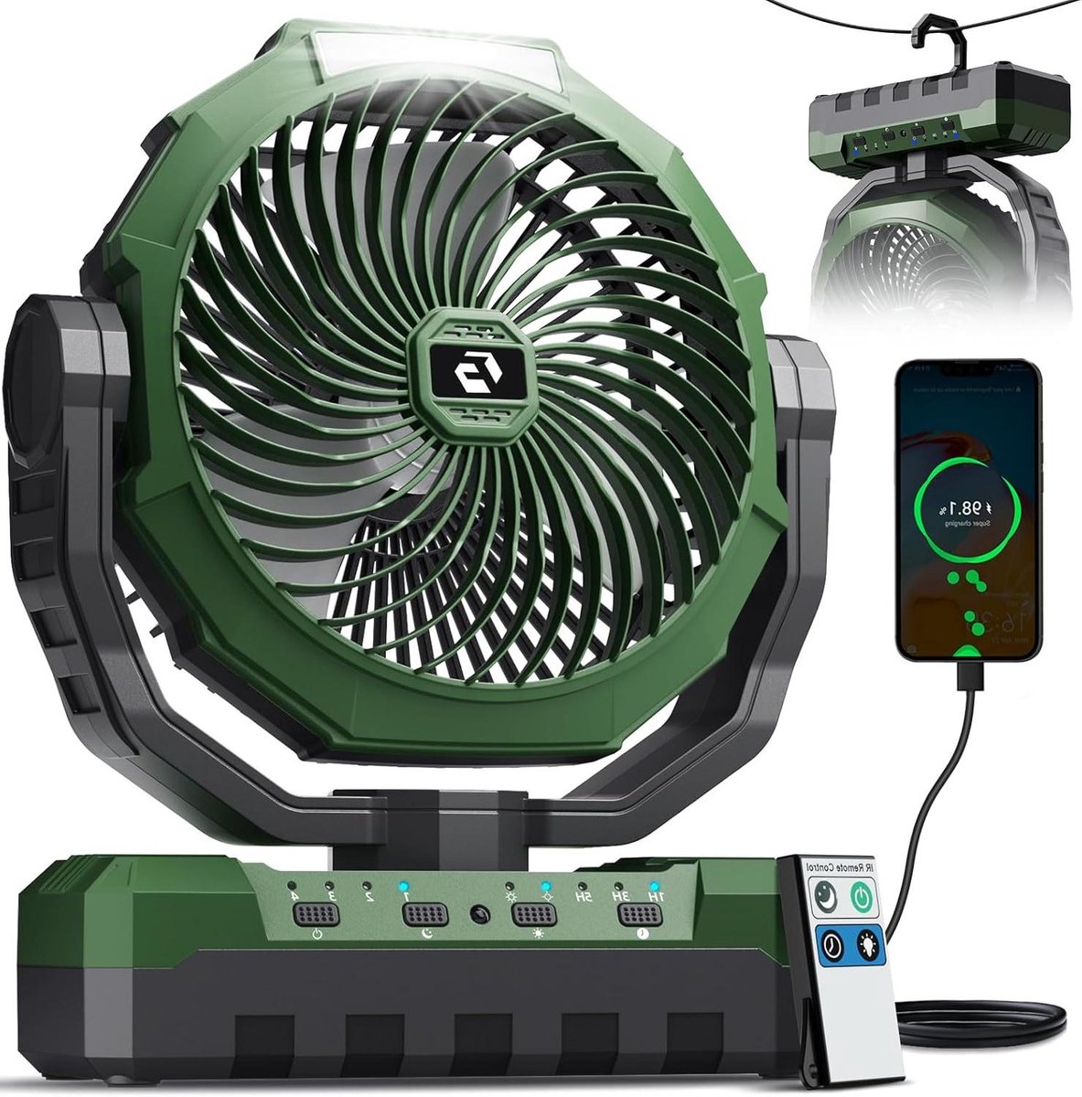 Camping ventilator - Draagbare fan - Buitenactiviteiten - 3-in-1 functie - Large formaat - Geel