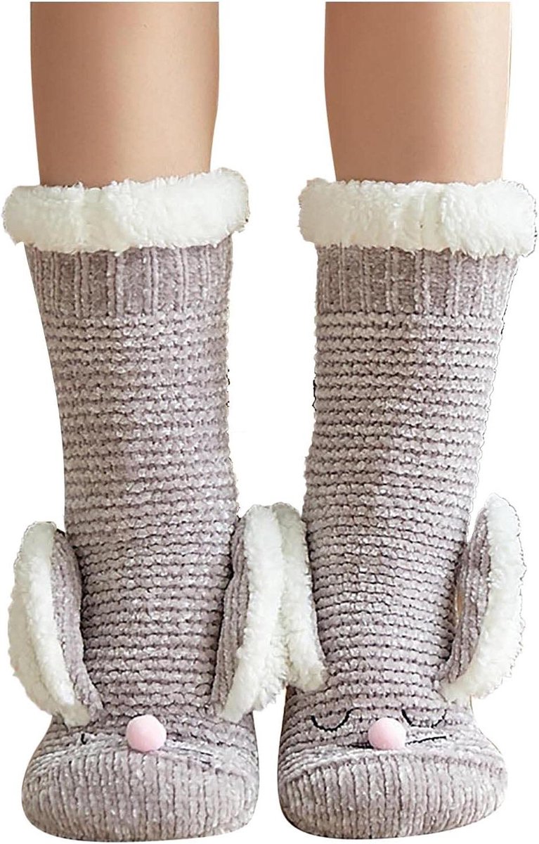 Warme Sokken - Huissokken Fleece - Comfortabel Thuis - Antislip Zolen - One Size - Grijs