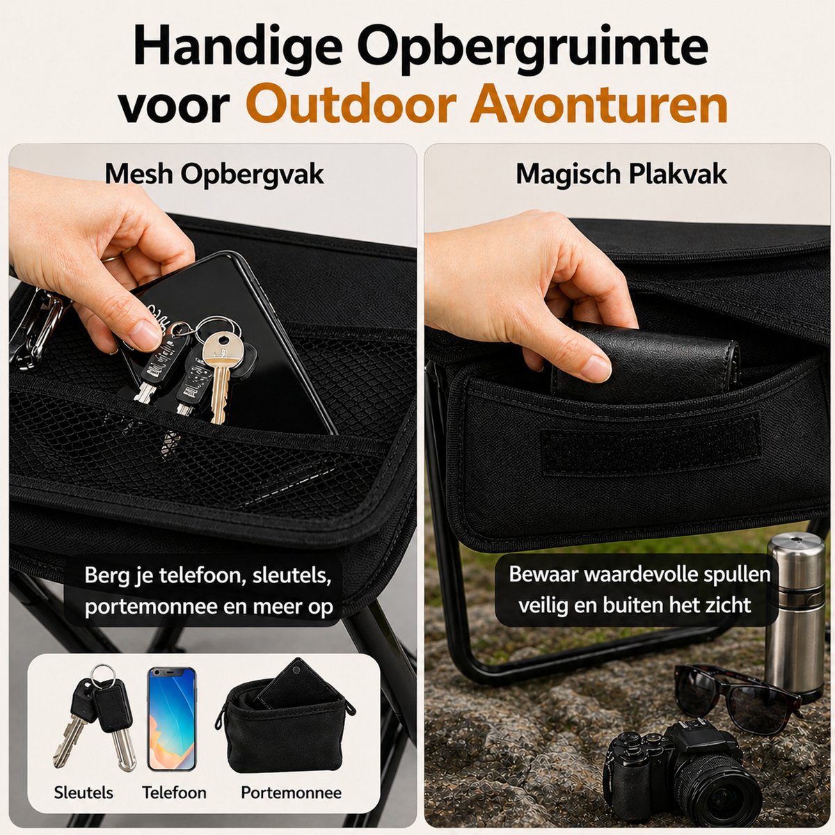 Heuts Goods - Mini Campingstoel - Vouwstoel - Campingstoel Opvouwbaar - Strandstoel - Kampeerstoel - Makkelijk Draagbaar - Inklapbaar - Lichtgewicht - Zwart — cadeau in Sport & Outdoor - foto 4