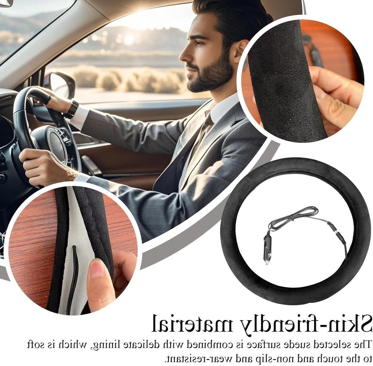 Verwarmde Stuurhoes - Auto Stuur - Comfortabel Rijden - Universele Pasvorm - 38 cm - Zwart