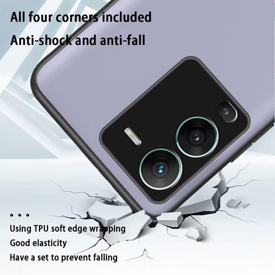 Lichtpaars telefoonhoesje met anti-shock en anti-val functie, met de tekst "All four corners included"