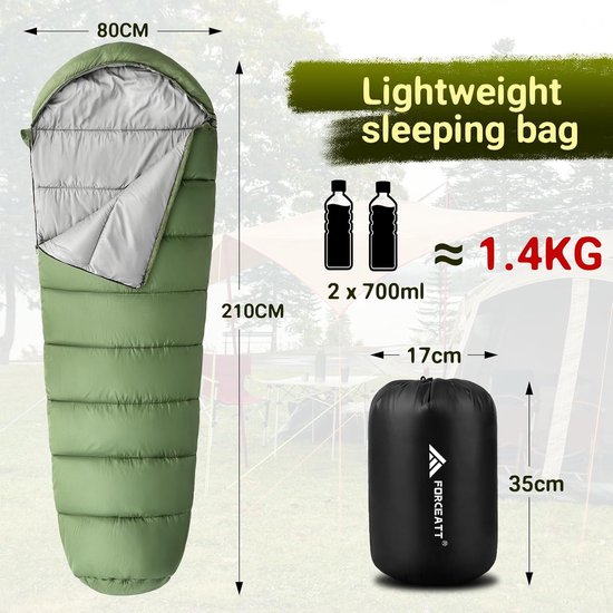 Slaapzak - Mummy slaapzak - Outdoor kamperen - Waterafstotend materiaal - 210 x 90 cm - Groen — afbeelding 5