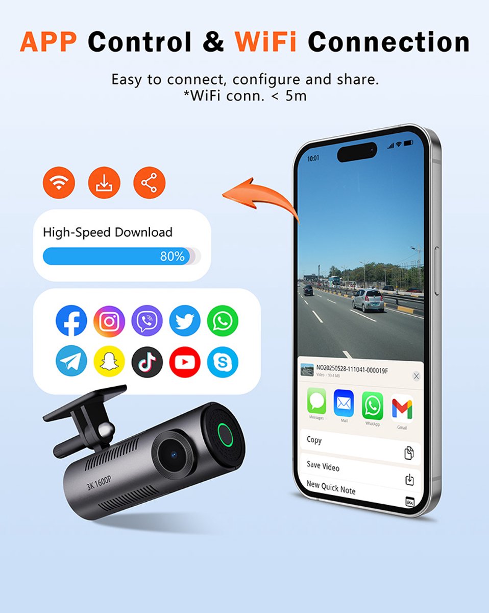 Dashcam - 1440P dashcam auto, wifi, nachtzicht, bewegingsdetectie, time-lapse-opname, WDR, loop-opname, parkeermodus, wifi, app, – foto 5
