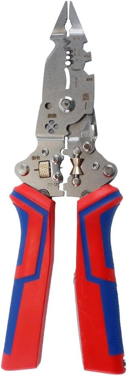 Draadstripper Met Tester - Multitool Tang - Elektrische Werkzaamheden - 13 Functies In Eén - 210 mm - Zilver Rood