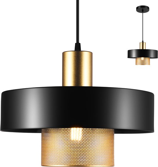 Lemlit IndustriëleLemlit Industriële Hanglamp - Metalen Pendellamp - Eettafel Hanglamp voor Keukeneiland Eetkamer Slaapkamer en Hal - 22 x 30 cm - Zwart Goud - Zonder Lichtbro