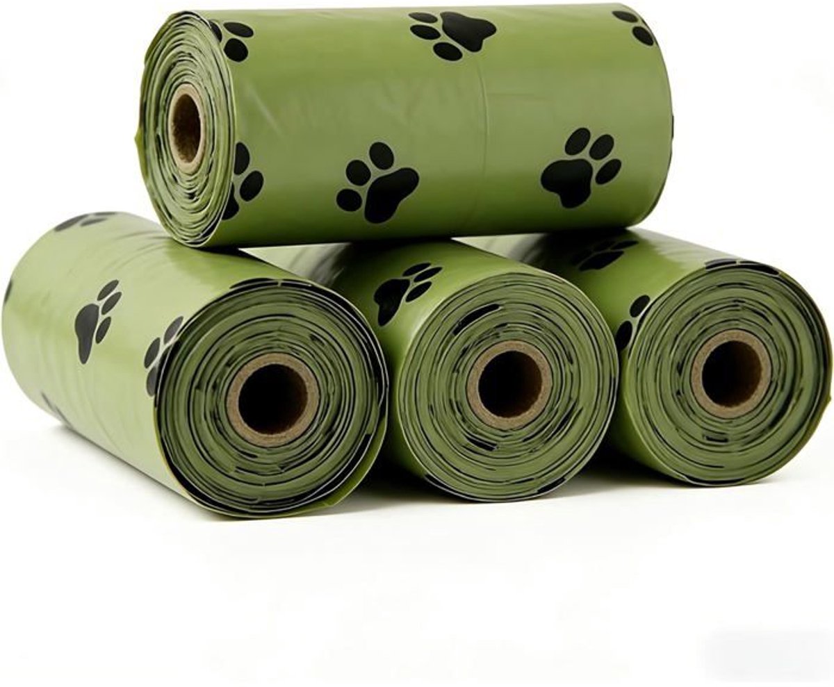 Milieuvriendelijke, biologisch afbreekbare zakjes voor dierenafval, 4 rollen, 60 zakjes in totaal, lekvrij, vierkant.