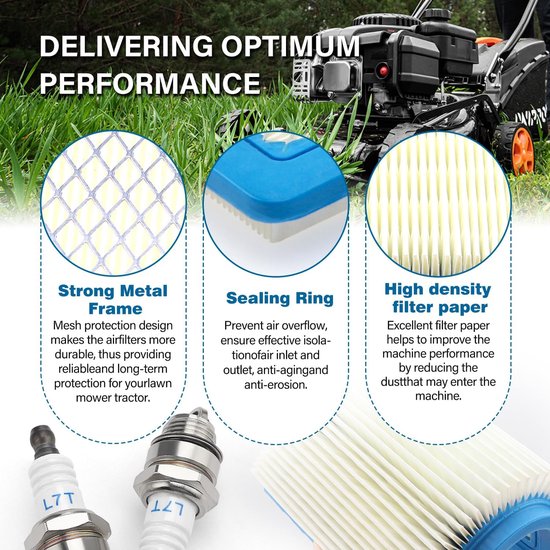 4 stuks - inclusief 2 Grasmaaier Luchtfilter en 2 Bougie - Grasmaaier Bougie- 491588S Luchtfilterpatroon- Compatibel met Briggs en Stratton 491588 491588S 4915885 399959 PT15853 — afbeelding 3