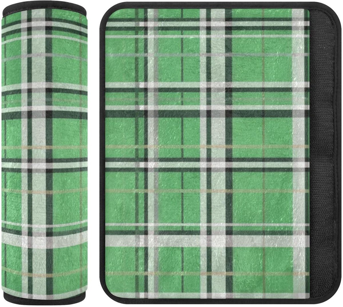 Veiligheidsgordelhoezen - Gordelpads - Comfortabel Rijden - Zacht Polyester - 25.4 cm x 8.4 cm - Zwart Wit Groen Geruit