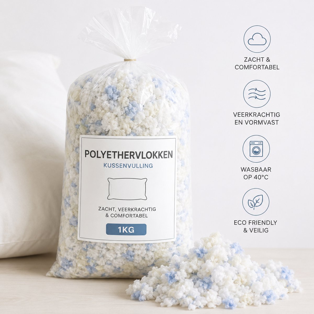 1KG Kussenvulling Eco Rovul - Polyether vlokken - Schuimvlokken - Polyether - Navulling duurzaam
