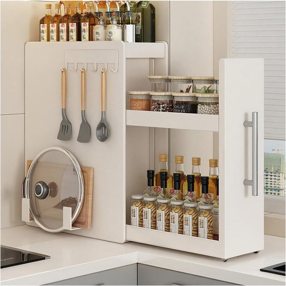 Kruidenrek met lade - Keuken organizer - Keuken opruimen - Uitschuifbaar ontwerp - 2 lagen - Wit