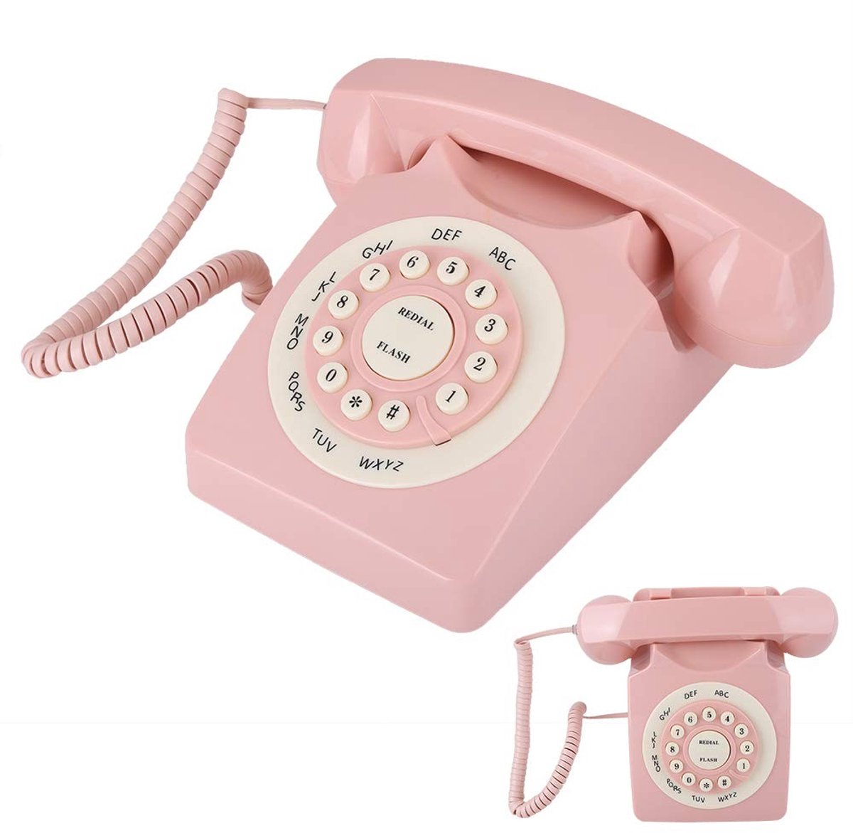 aladdien - Retro Vaste Telefoon Met Snoer - Vintage Stijl - Decoratief Voor Thuiskantoor - Roze - Grote Knoppen - Perfect Voor Communicatie En Decor..