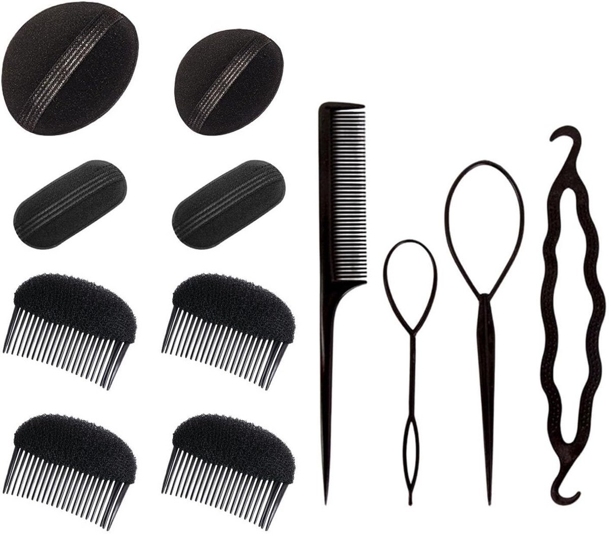 Haar Volume Set: 4 Kussens, Sponsrollers en Kammen voor Zelf Kapsels Stijlen