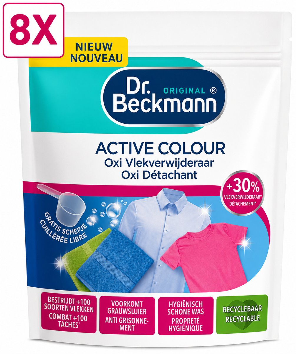 8 x Dr. Beckmann - Active Colour Poeder – Oxi Vlekverwijderaar – Voor Gekleurde & Witte Was – Tegen Grauwe Sluier – 400g