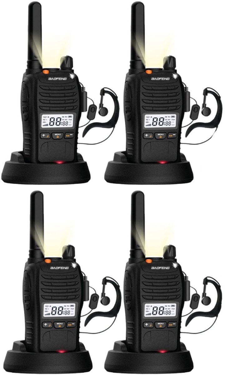 Set van 4x Baofeng E88 PMR portofoons met display - Geen vergunning nodig - Met display en headsets - Walkie Talkie - E88 portofoon