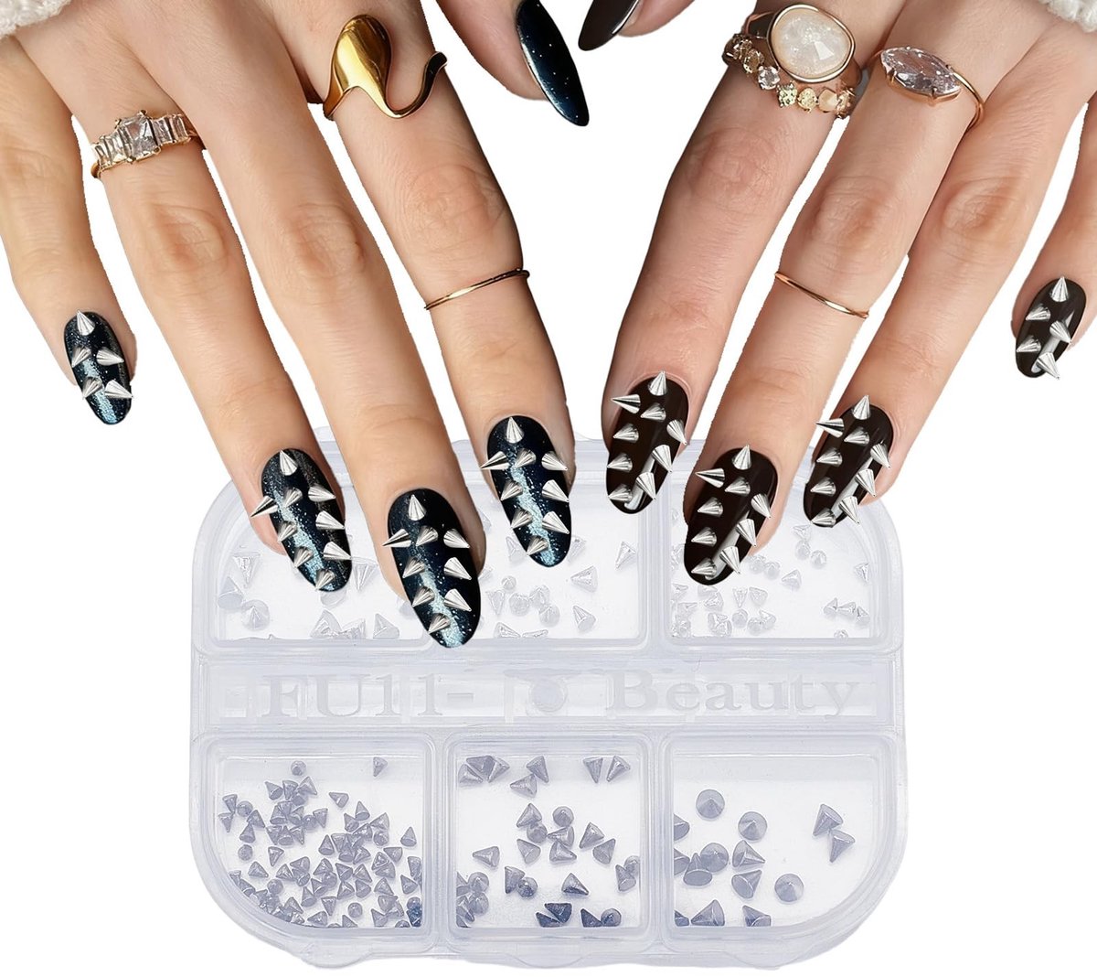 aladdien - Klinknagels voor Nail Art - Mini Metalen Bedels - Zwart en Zilver - Voor Acrylnagels - Perfect voor Nail Art - Geschikt voor Creatieve Na...