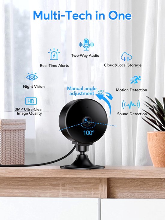 Draadloze Bewakingscamera - Binnen Camera Monitor - Huis Dieren Bewaken - 2K 3MP Resolutie - 8 Meter Nachtzicht - Wit — afbeelding 5