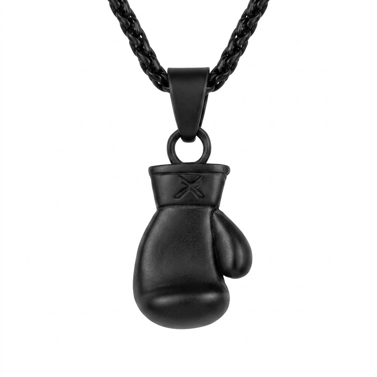 Zwarte Bokshandschoen Ketting – 60cm RVS Heren ketting met Stoere Hanger