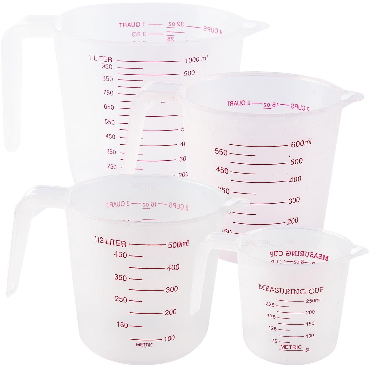 aladdien - Maatbekers - Plastic maatbeker set - 4 stuks - Transparant - Maatbekers voor koken en bakken - Geschikt voor diverse recepten - Perfect v..