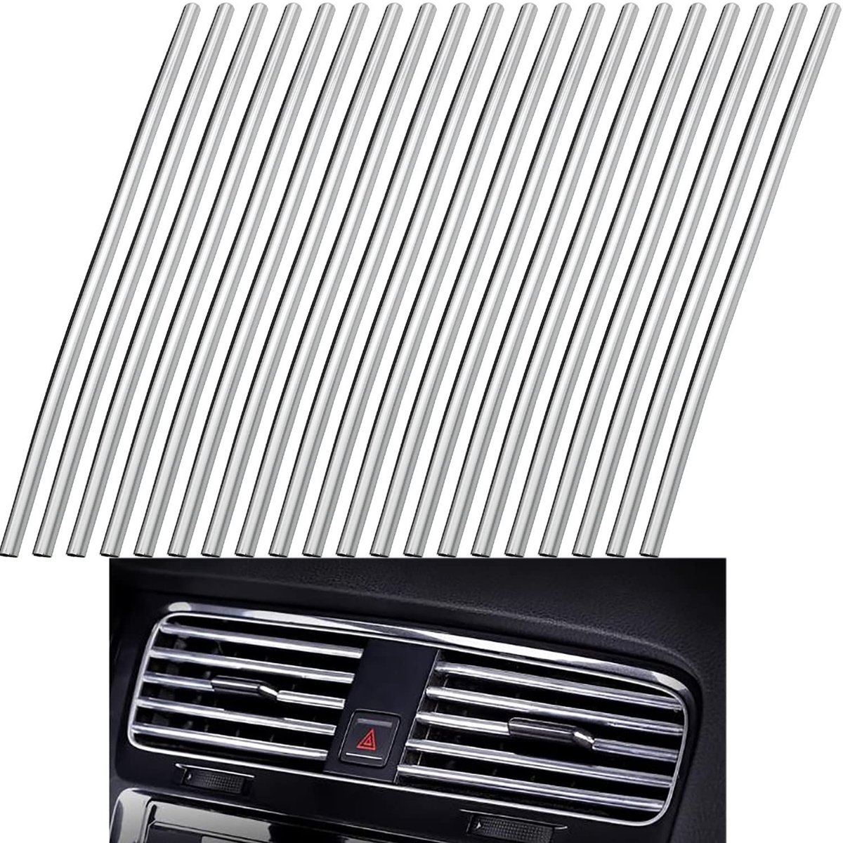 aladdien - Decoratieve strips - Auto-interieur - 20 stuks - Zilverkleurig - Ventilatieopeningen - Geschikt voor diverse modellen