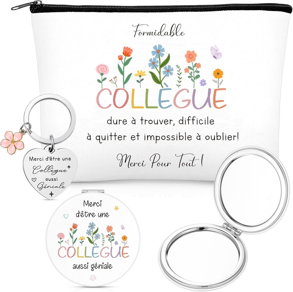 Cadeauset voor Vrouwelijke Collega: Make-uptas, Sleutelhanger en Spiegel