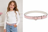 Meisjes Riem met Hart Gesp en Strass – Roze Kinderriem – Verstelbaar – Maat 75 (8-11 Jaar)