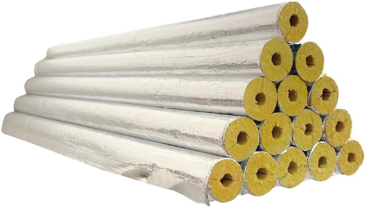 Pijp isolatie - Steenwol mantel - Verwarmingsbuizen isoleren - Aluminium gelamineerd - 23 meter - Grijs