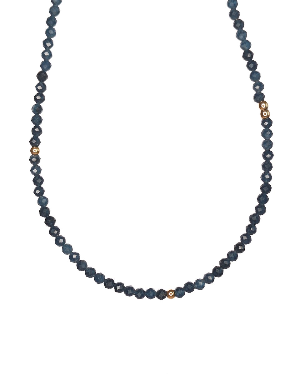 Ava&Imber Sparkling Saffier Ketting Stainless Steel (RVS) | Blauwe Edelsteen Ketting | Damesketting met steentjes | Elegante en Minimalistische blauwe ketting | Edelsteen Sieraden | Saffier Ketting