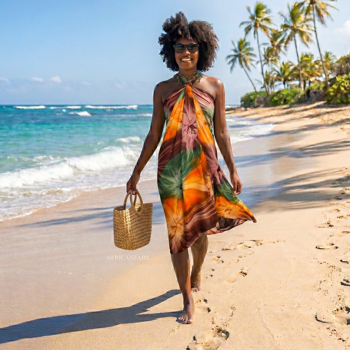 Sarong / pareo - Strandkleding wikkelrok / strandjurk - Tie dye Oranje