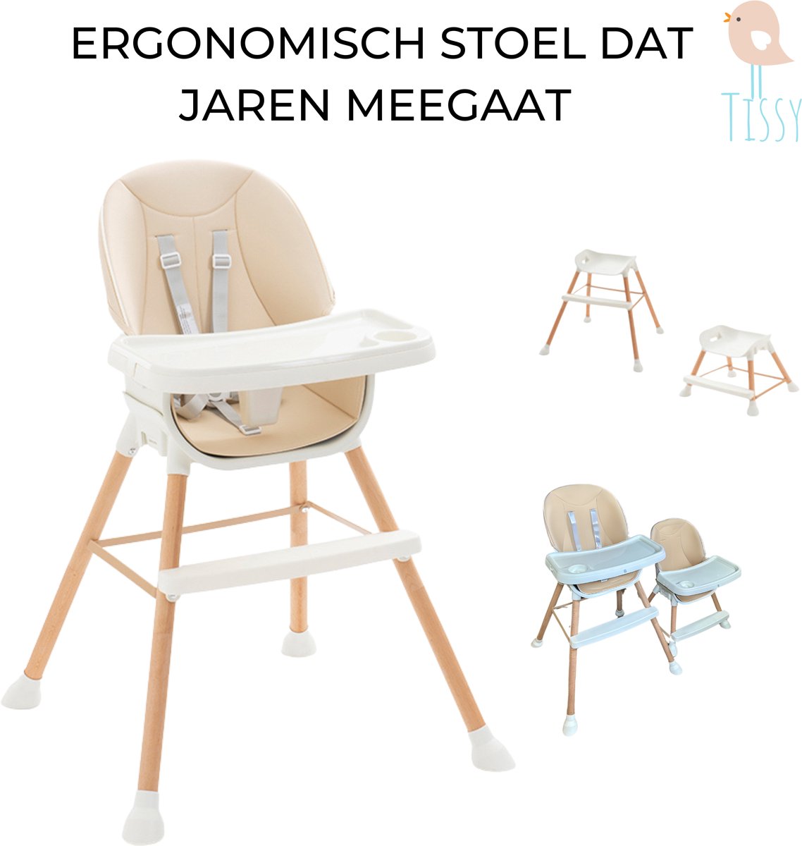 Kinderstoel - Baby stoel - In Hoogte Verstelbaar - Meegroei Kinderstoel met Eetblad – Peuterstoel – Tissy