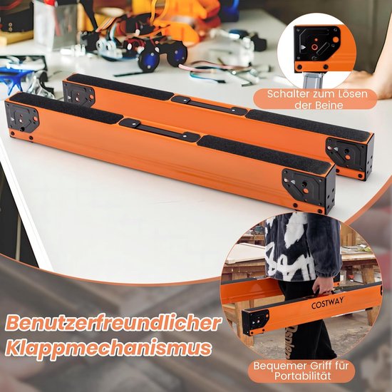 Zaagbokken Set - Werkbokken Steigers - Houtbewerking Klussen - Inklapbaar Zonder Montage - 500 kg Draaglast - Oranje Zwart — afbeelding 2