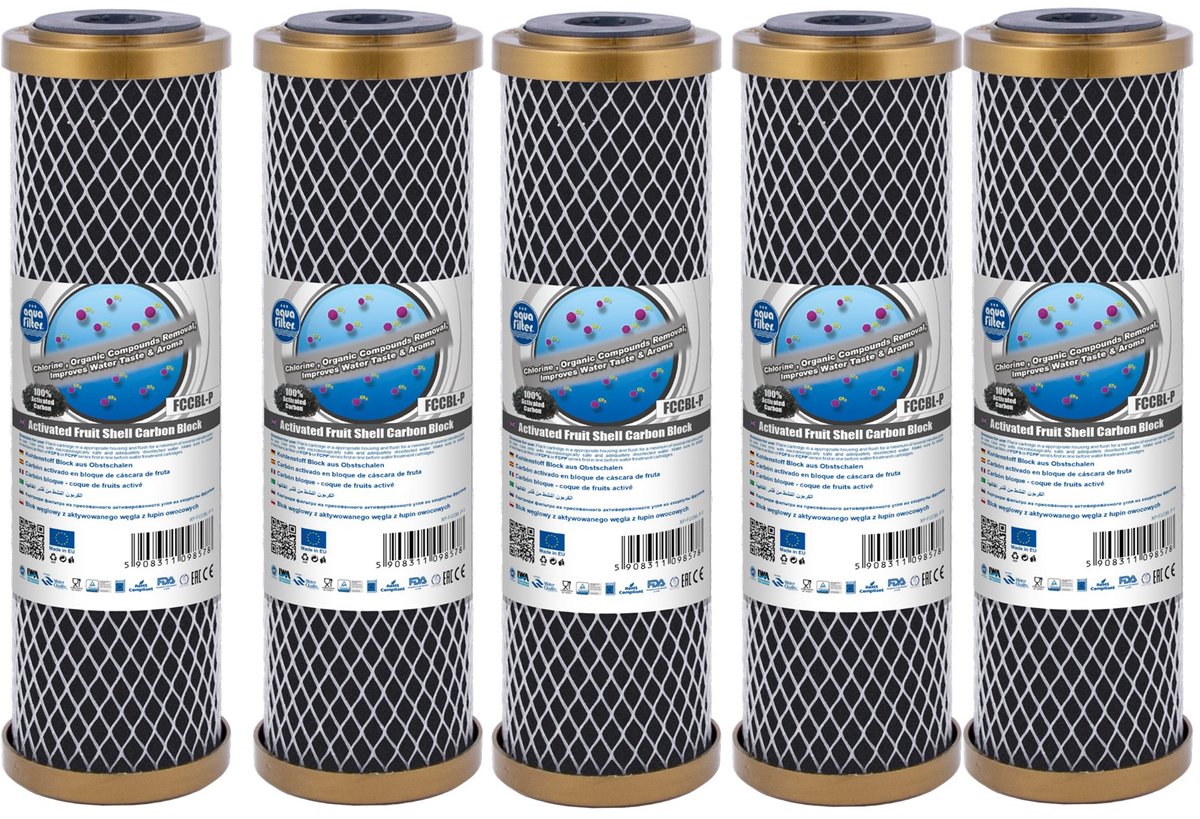 Aquafilter 5 stuks ! Aktieve Kool filter FCCBL-G voor 10" filterhuis , carbonfilter
