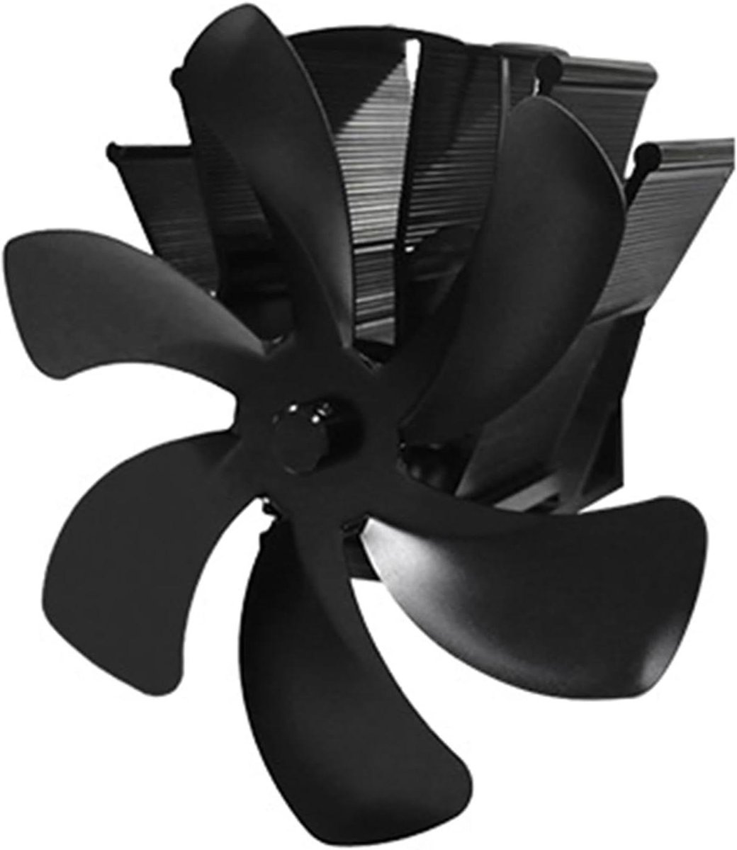 Haard Ventilator - Warmte Ventilator - Warmte Verdeling - Stil en Zelfaandrijvend - 6 Bladen - Zwart