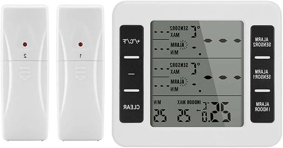 Vriezer Thermometer - Koelkast Meter - Voedsel Bewaren - Twee Sensoren Alarm - 9 x 6 x 11 cm - Wit