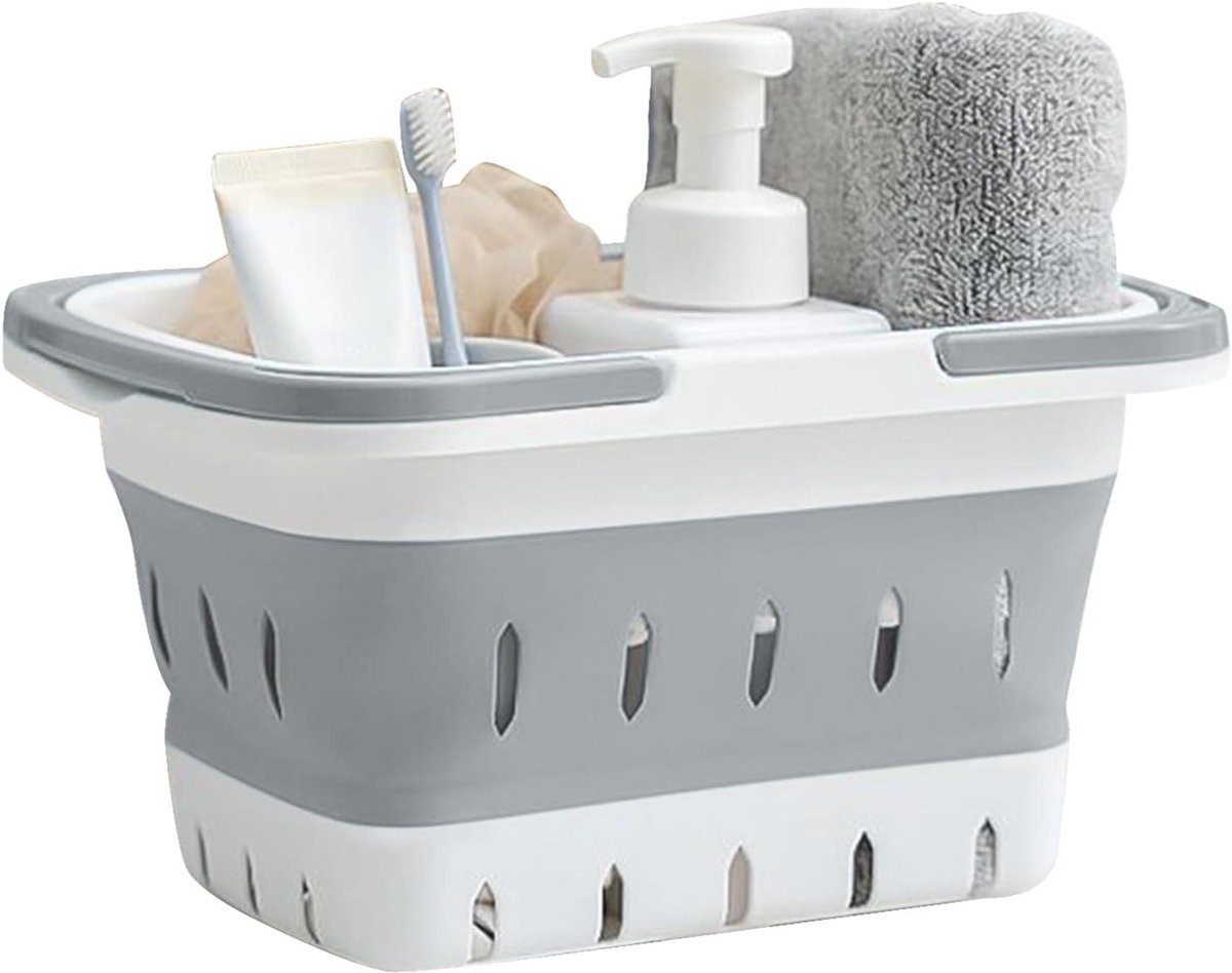 Opvouwbare mand - Badkamer organizer - Douche opbergen - Verhoogde bodem - 6 x 22 x 6 cm - Grijs