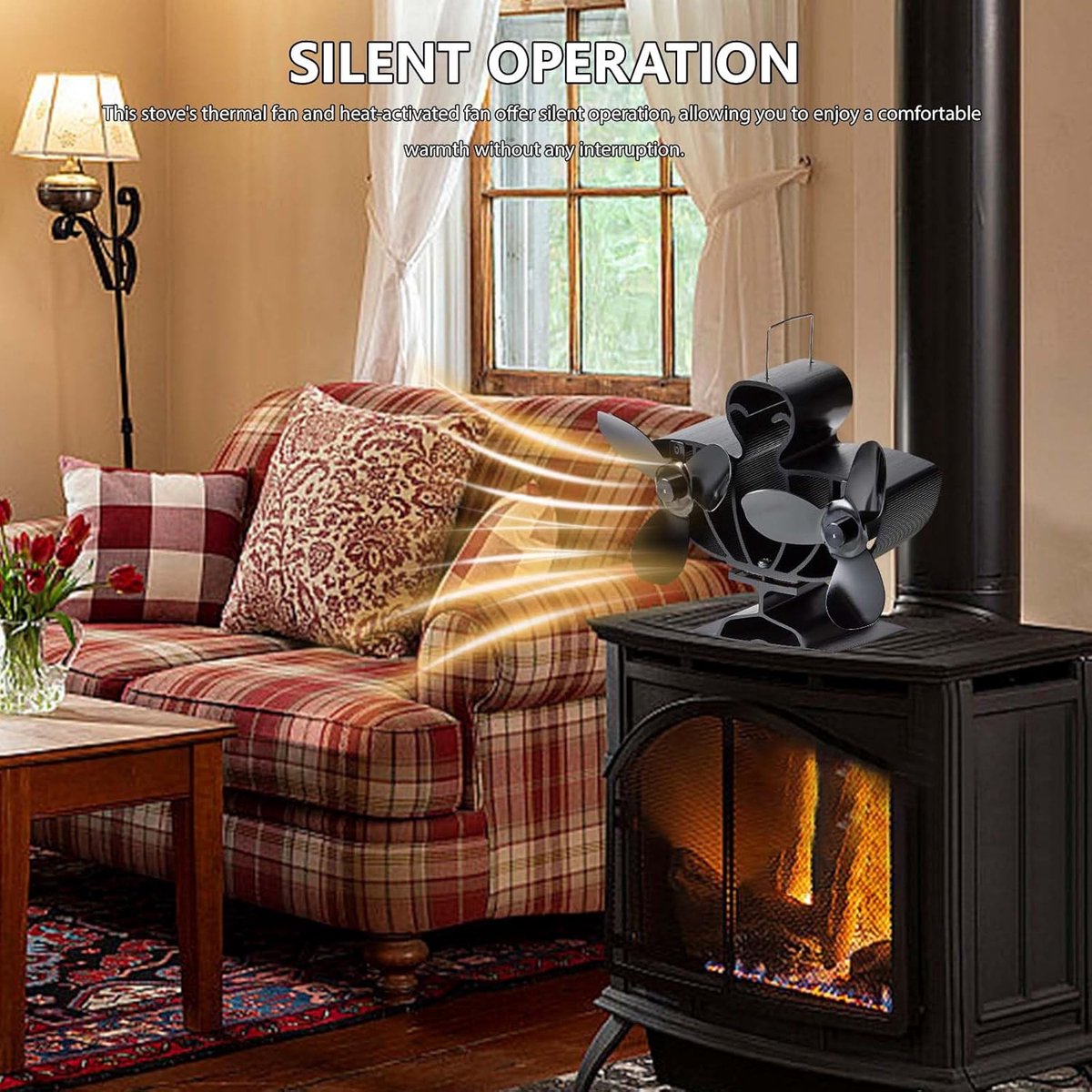 Haarden Ventilator - Kachel Fan - Warmte Verspreiden - Warmte Aangedreven - 27 x 23 x 18 cm - Meerkleurig