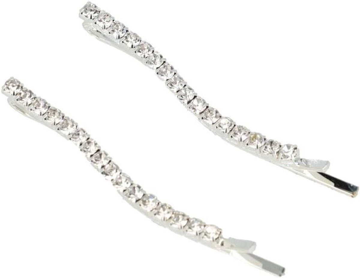 Haarspeldjes Strass - Golfvorm speldjes - Haar Stijlen - Set van 2 - 5 cm - Zilver