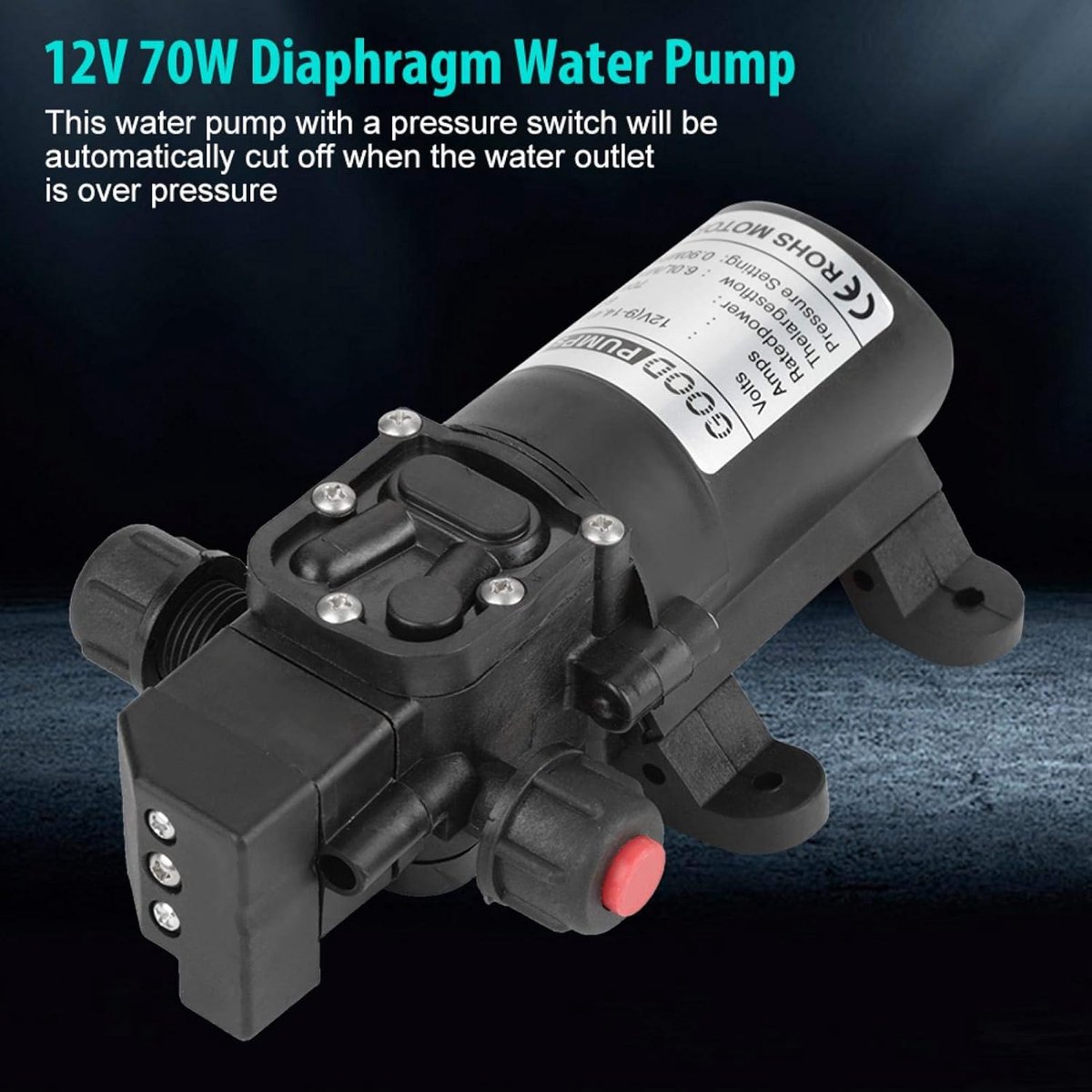 Allecto Plus - Zelfaanzuigende Waterpomp 12V 70W voor caravan en camper - 6L/min 0.9MPA - Elektrische sproeierpomp - Marine boot tuin - Hogedrukmembraan - Membranpomp thumbnail 4