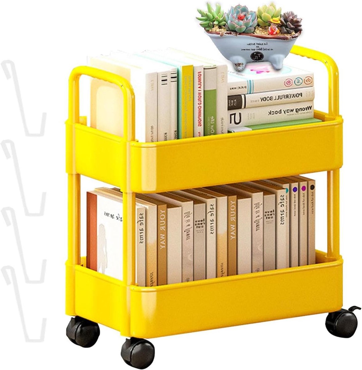 Opbergkar - Mobiele plank - Ruimte Beheer - Met wielen - 37 cm breed - Geel