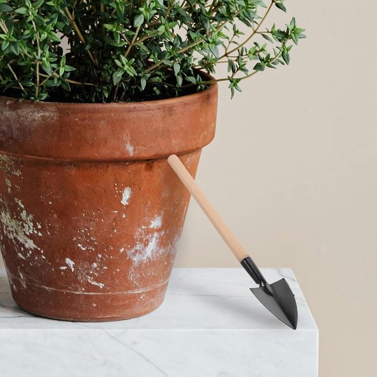 Mini Tuingereedschap Set - Kleine Handgereedschap - Planten Verzorgen - Ergonomische Houten Handgrepen - 10 Delig - Zwart van MINI — afbeelding 4