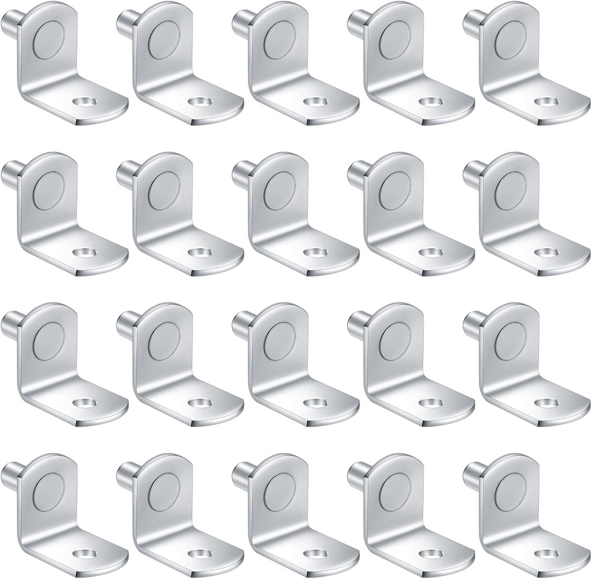 Famanu – Set van 20 L-vormige metalen plankdragers, 5 mm, roestvrij staal, perfect voor kasten en boekenkasten