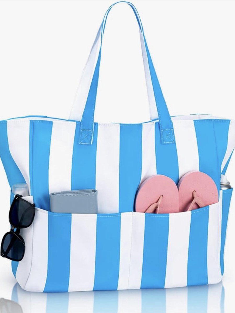 Strandtas met rits-strandtas met ritssluiting l- casual hobo zwembadtas met binnenvak met rits - opvouwbare onmisbare zwemtas voor op vakantie - Blauw - 46x12x38cm