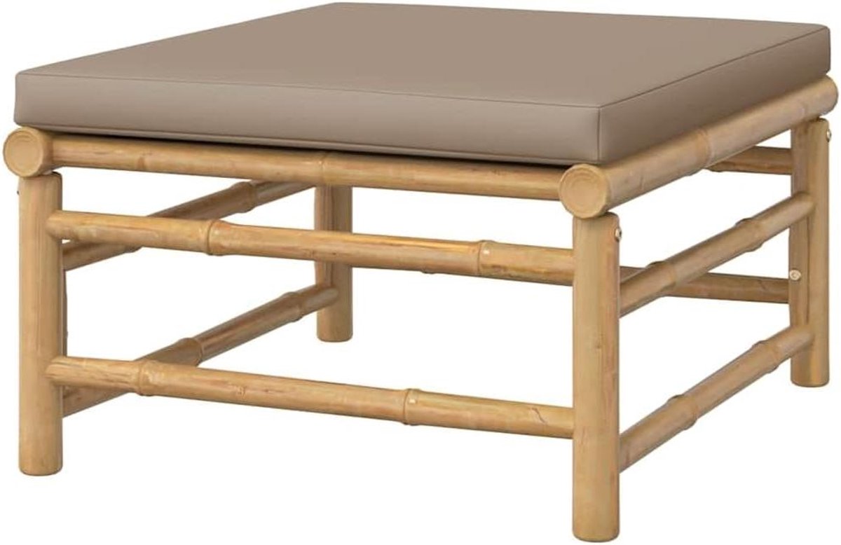 Voetenbank met kussen - Poef Hocker - Buiten ontspannen - Duurzaam bamboe materiaal - 55 x 65 x 30 cm