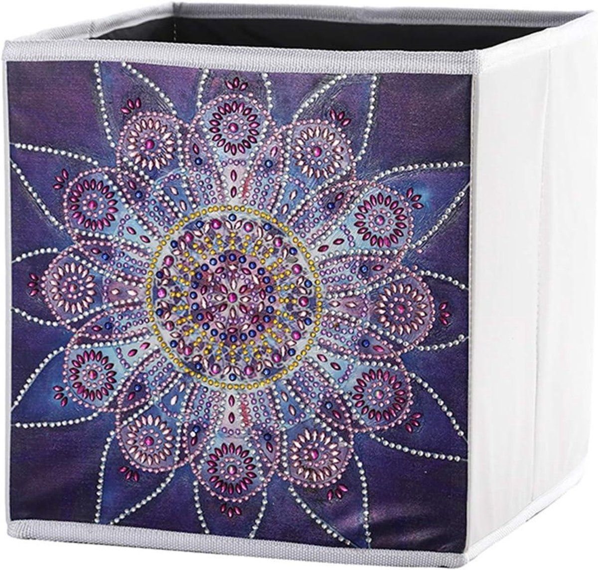Opbergdoos Kubus - Opvouwbare mand - Hobby project - Met diamantkunst - 25 cm - Mandala Bloemen